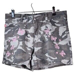 Vintage Bongo Girls Camo Shorts Pink Butterfly Y2K Size 16 2000s McBling Utility